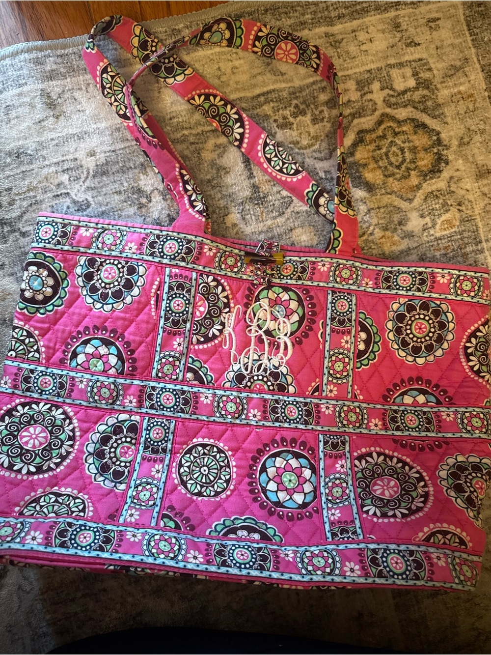 Vera Bradley Hot Pink Quilted Tote with Multicolor Medallions